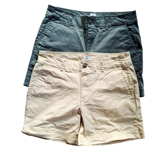 Lot Of 2 Women's Gap Khaki & Green Chino Shorts Size 6 Coastal Resort Vacation - Picture 1 of 7